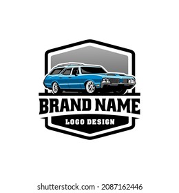 muscle car, american station wagon car illustration logo vector