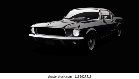 Muscle Car In Black Environment. 