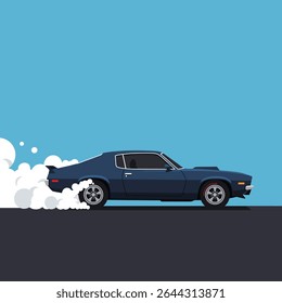 Muscle Car Burnout on Asphalt Road