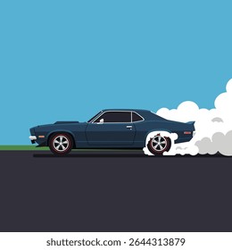 Muscle Car Burnout on Asphalt Road