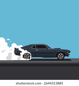 Muscle Car Burnout on Asphalt Road