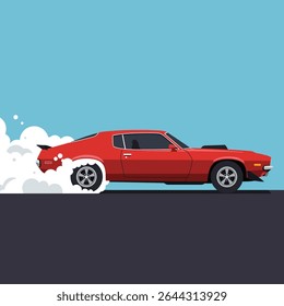 Muscle Car Burnout on Asphalt Road