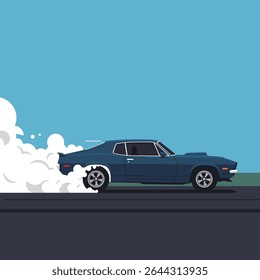 Muscle Car Burnout on Asphalt Road