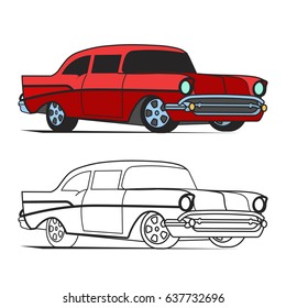 Muscle car cartoon classic vector poster and for coloring book