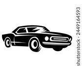 Muscle car category. Often associated with American automotive culture. Iconic muscle car models are Ford Mustang, Chevrolet Camaro, and and Dodge Challenger