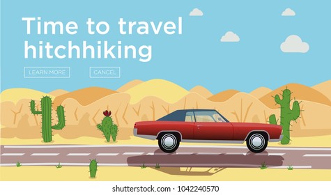 Muscle car in desert with cactus