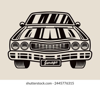 Muscle car front view vector illustration on light background
