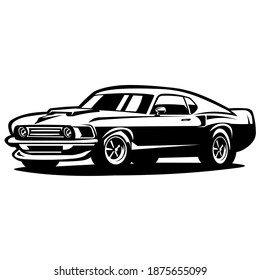 muscle car isolated on white, american muscle car with black and white background