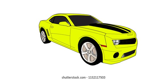 Muscle Car Left Side View Yellow and Black