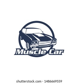 muscle car logo, emblems, badges and icons isolated on white background. Service car repair, restoration and club design elements. Vector illustration.