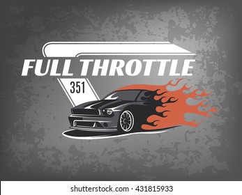 Muscle car logo on dark grunge background. T-shirt design. American muscle car for printing.