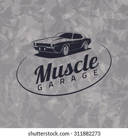 Muscle Car Logo On Grunge Gray Background