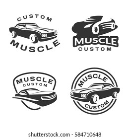 Muscle Car Logo Set. Car Icon. Auto, Racing Logo. Auto Vector Emblem, Badges. Car Repair, Car Service Logo.