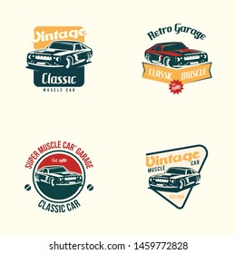 Muscle car logo template in retro style. Retro car logo vector