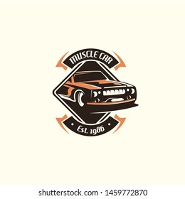 Muscle car logo template in retro style. Retro car logo vector