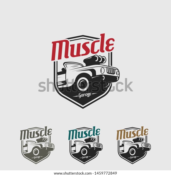 Muscle car logo template in retro style. Retro car\
logo vector