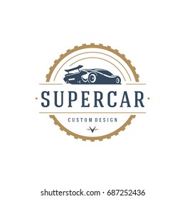 Muscle car logo template vector design element vintage style for label or badge retro illustration. Classic car silhouette.