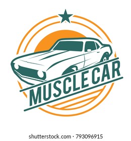 Muscle Car Logo White Background. American Muscle Logo. Muscle Car Perspective view. Vector Logo