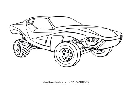 Muscle car off road concept hand drawn vector illustration.