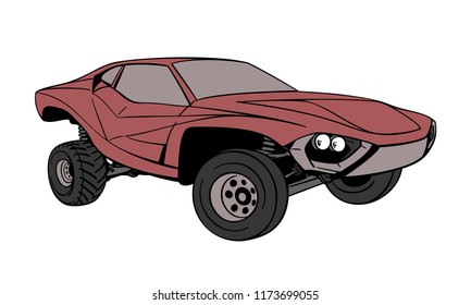 Muscle car off road concept hand drawn painted vector illustration.