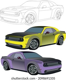 muscle car outline and
illustration american , 