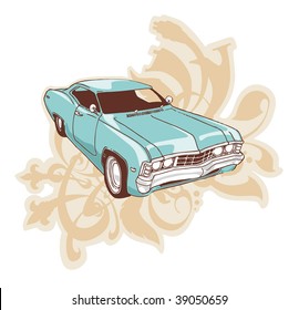 The Muscle Car Over The Ornament With Floral Motifs.