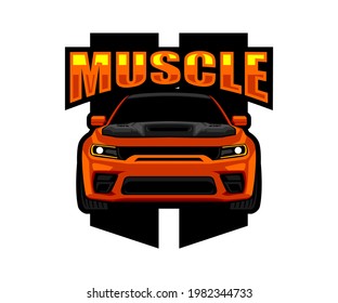 Muscle car racing Orange front view