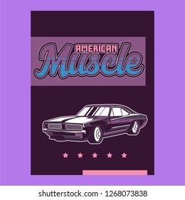 Muscle car retro 70s vector poster - Vector 