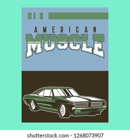 Muscle car retro 70s vector poster - Vector 