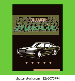 Muscle car retro 70s vector poster - Vector 