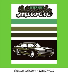 Muscle car retro 70s vector poster - Vector 