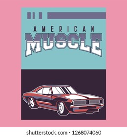 Muscle car retro 70s vector poster - Vector 