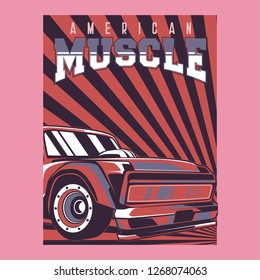 Muscle car retro 70s vector poster - Vector 