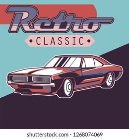 Muscle car retro 70s vector poster - Vector 