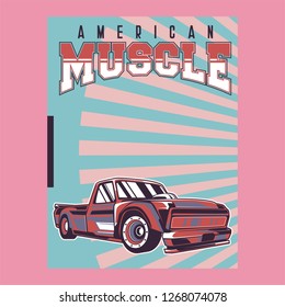 Muscle car retro 70s vector poster - Vector 