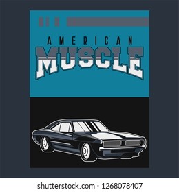 Muscle car retro 70s vector poster - Vector 