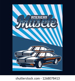 Muscle car retro 70s vector poster - Vector 