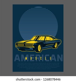 Muscle car retro 70s vector poster - Vector 