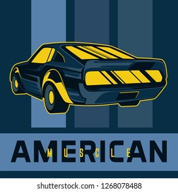 Muscle car retro 70s vector poster - Vector 