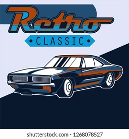 Muscle car retro 70s vector poster - Vector 