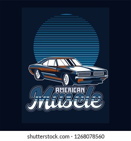 Muscle car retro 70s vector poster - Vector 