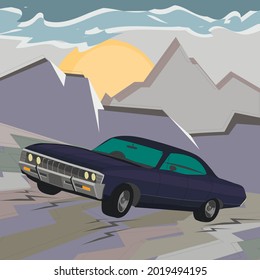 Muscle car in retro colors. Vector illustration