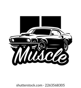 Logo del retro de coche muscular, pancarta, emblema. Impresión de camisetas de época