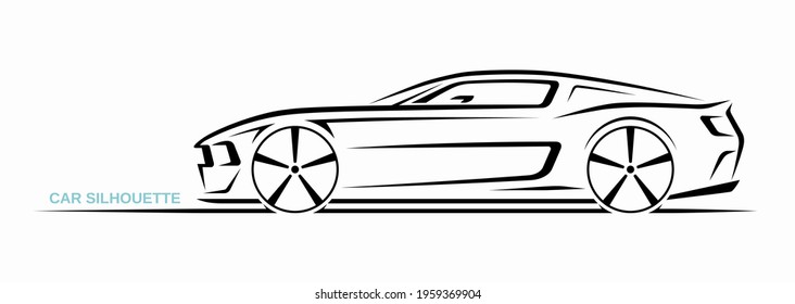 Muscle car silhouette isolated on white background. Sports car contour, logo design. Side view. Vector illustration.