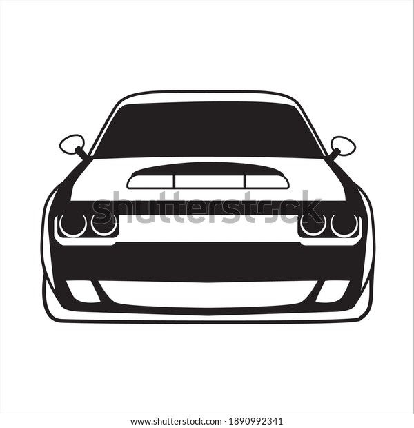 muscle car vector illustration silhouette black and\
white design vector lines simple modern, front face of sedan muscle\
car