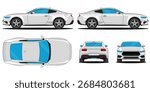 Muscle car vector. Car mockup vector isolated on white background. With side, front, rear, top views