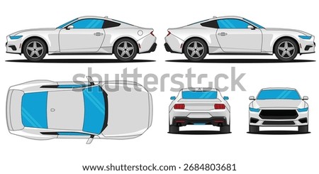 Muscle car vector. Car mockup vector isolated on white background. With side, front, rear, top views