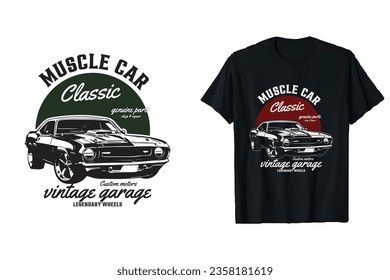 muscle car vector t-shirt design. vintage type classic cars illustration print black and white t shirts.