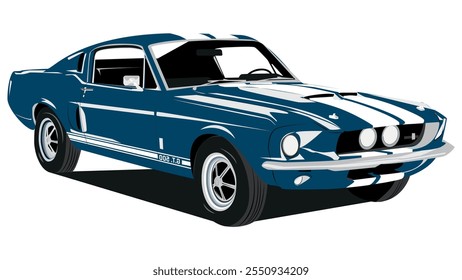 Muscle Car en Antiguas Design. Vector de coche clásico. Ilustración vectorial americana del coche del músculo, Plantilla de encargo clásica del diseño del coche del músculo retro aislada en el fondo blanco.