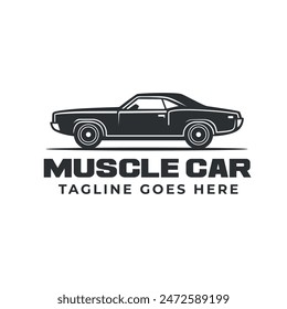 Muscle car vintage logo, banner, emblem. Retro t-shirt print